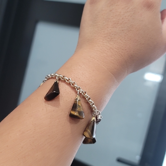 Tigers eye charm dangle brown yellow bracelet - Picture 3 of 11